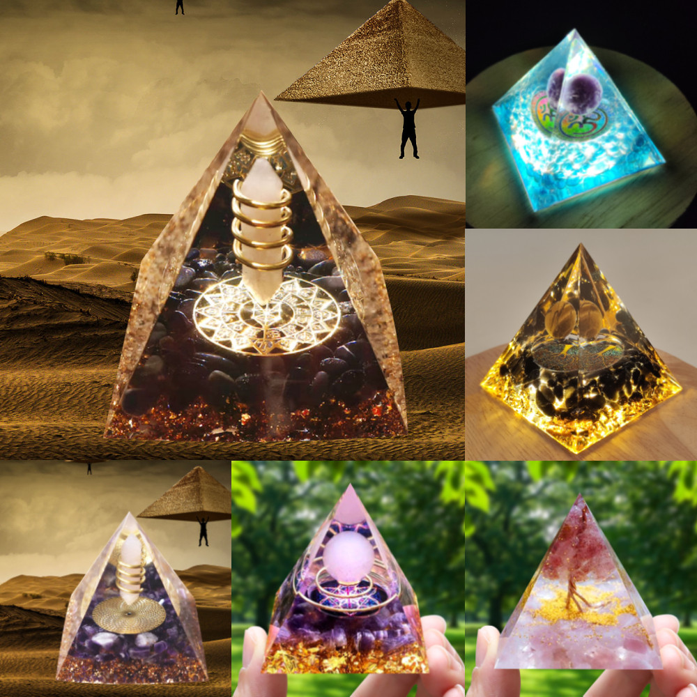 Energy Pyramid Orgonite Pyramid Reiki Natural Amethyst Ball Crystal Healing Stones Chakra Meditation