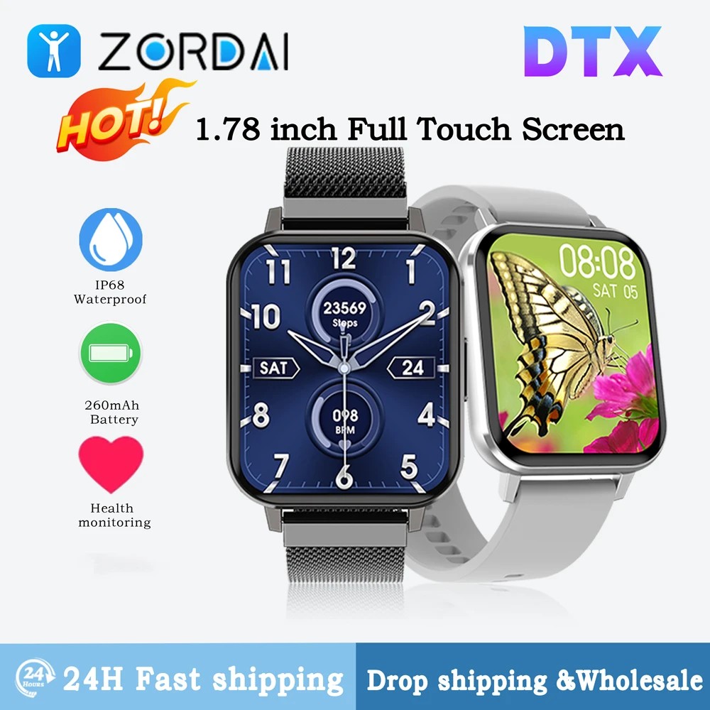 Zordai DTX 2024 New Smart Watch Men IP68 Waterproof Sport Bracelet Fitness Track 1.78 inch Smartwatc
