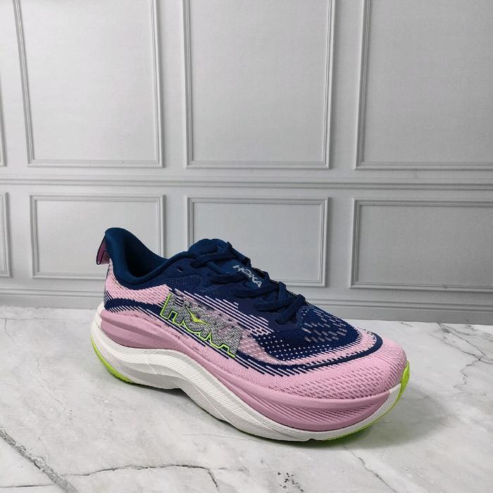 Berkualitas Sepatu Cewek Hoka One One Skyflow Navy Pink Road Running Outdoor Terlariss 
