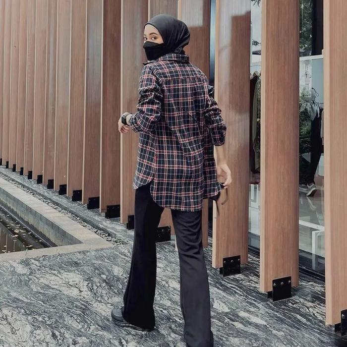 uek4- [War 5.5] Dauky Baju Atasan Tunik Panjang M Tunic Basic Tartan Motif Kotak Wanita