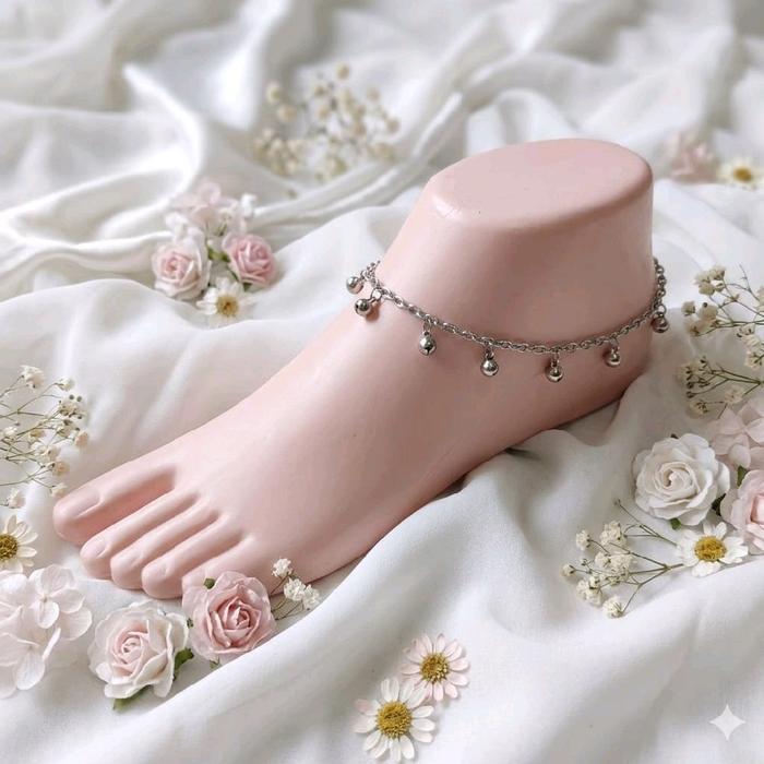 gelang kaki wanita titanium model india banyak krincing jaminan tidak luntur Silver