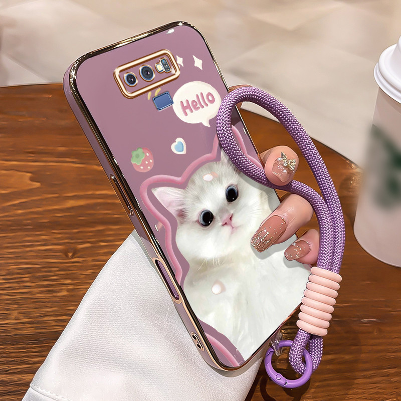 Casing HP Untuk Samsung Galaxy Note 9 Note 8 Case Foto kucing stroberi yang lucu Kasing protection C