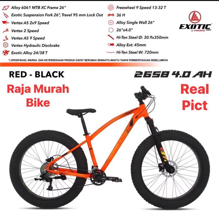 Sepeda Gunung Mtb 26 Inch Exotic 2658 Ban Jumbo 4.0 AH Sepeda Mtb 26 Exotic 2658 4.0 AH - Red Black