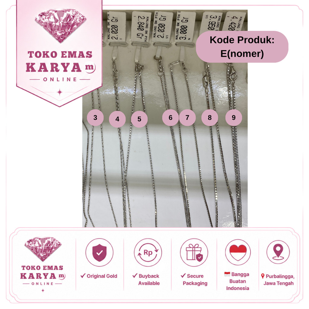 E6 Rantai Kalung Perempuan Wanita Emas Putih Asli Anti Karat 9K 420 Toko Mas Karya