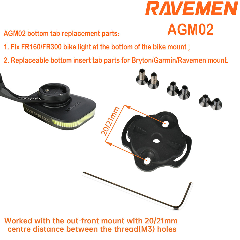 Ravemen FR160 LED Front Light Headlight QTM01+QTM03 Mount Tab For Garmin hoo Bryton GPS With AGM02