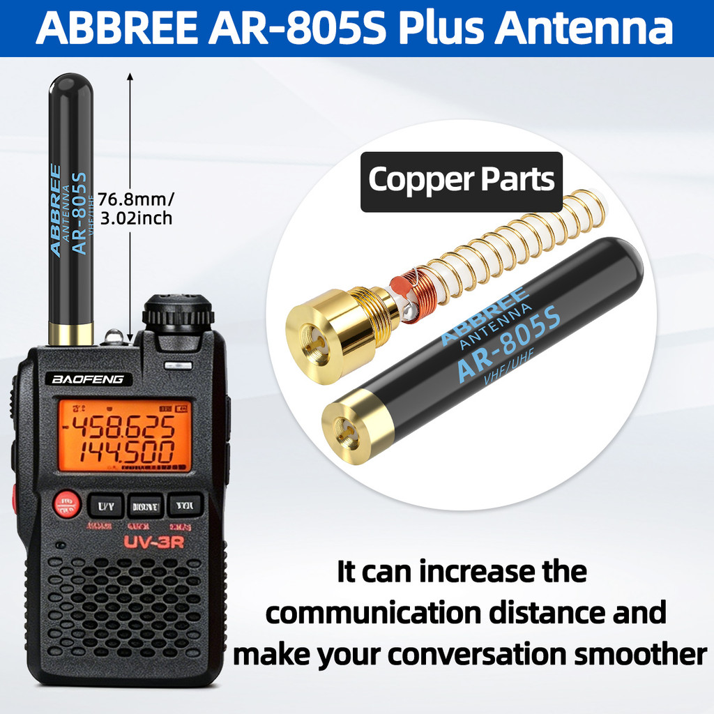 ABBREE AR805 Plus Walkie Talkie Antenna High Gain SMAMale Dual Band For Retevis RT1 RT3S RT3 RT8