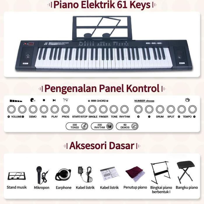 Benston Music- Piano Elektronik Multifungsi, Piano 61-Key, Piano - Kombinasi 4