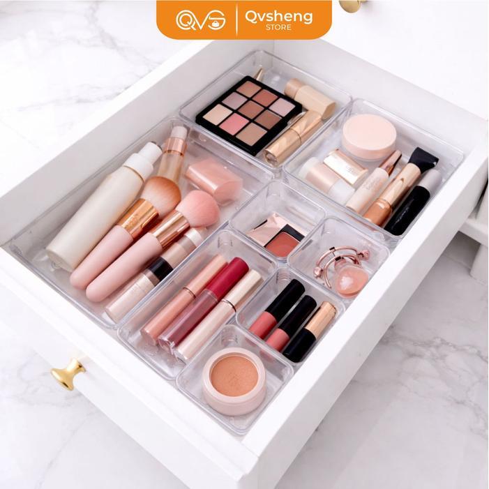 Qvsheng Laci Bening Acrylic Kotak Penyimpanan Serbaguna Wadah Makeup Laci Multifungsi Bening