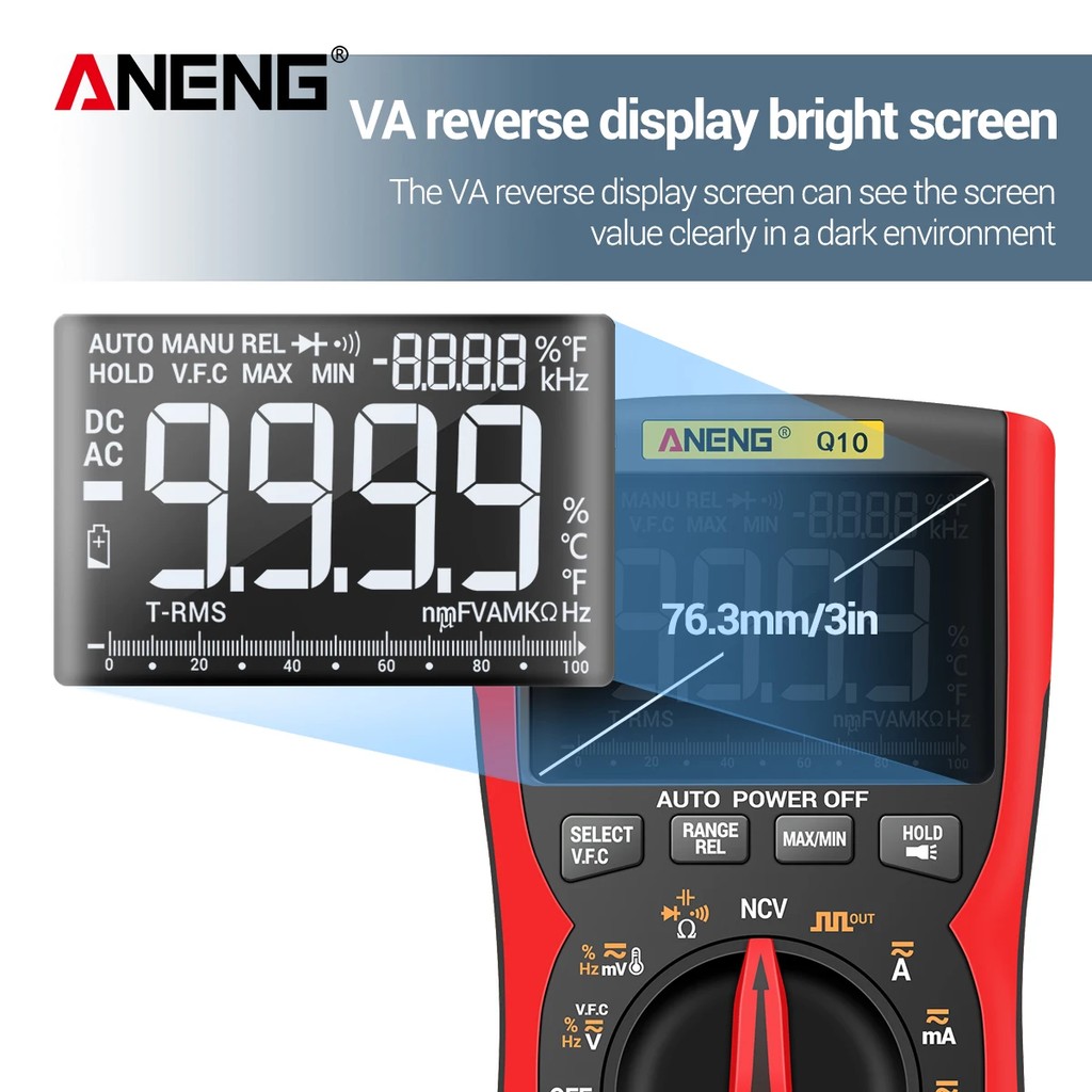 ANENG Q10 9999 ount True RMS Digital Multimeter Anti Burn VA Sreen NV A D Voltage and urrent