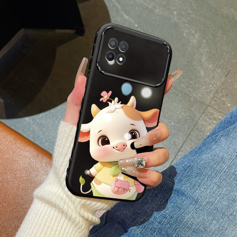 Casing Hp untuk OPPO A15 A15s A35 4G Case Casing pola sapi Kesing Jendela Besar Bentuk Hati Cesing K