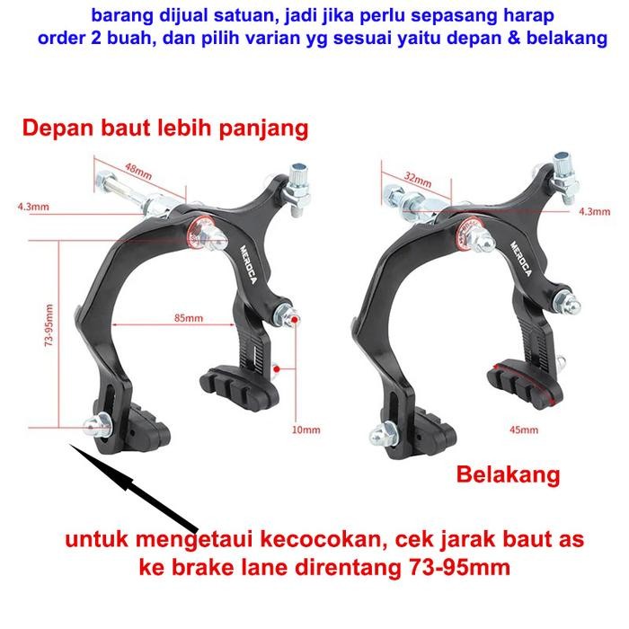 Wimcycle United - Meroca Rem Sepeda U Brake C Long Arm Kaliper Side Pull Ubrake C-Brake