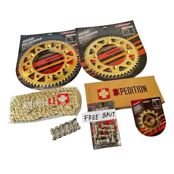 Scarlet Racing Crf - Gir Gearset Crf 150L Plus Rantai Gold Free Baut Gir Sepaket Gear Crf150L