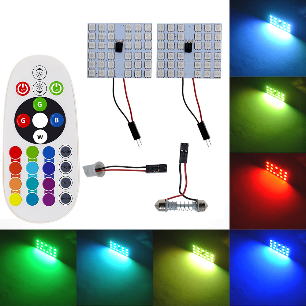 2pc Car Leds T10 5050 12SMD 15SMD 24SMD 36SMD Remote Control RGB Panel Reading Dome Festoon BA9S Ada