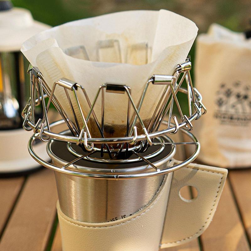 Foldable Coffee Filter Stainless Steel Cone Pour Over Coffee Dripper Stand Holder Portable Outdoor C