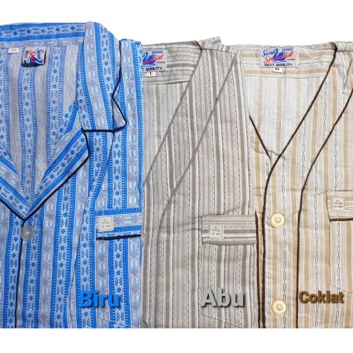 2s8y- Piyama / Baju Tidur Katun Pria Lengan Pendek Piyama Dewasa Laki