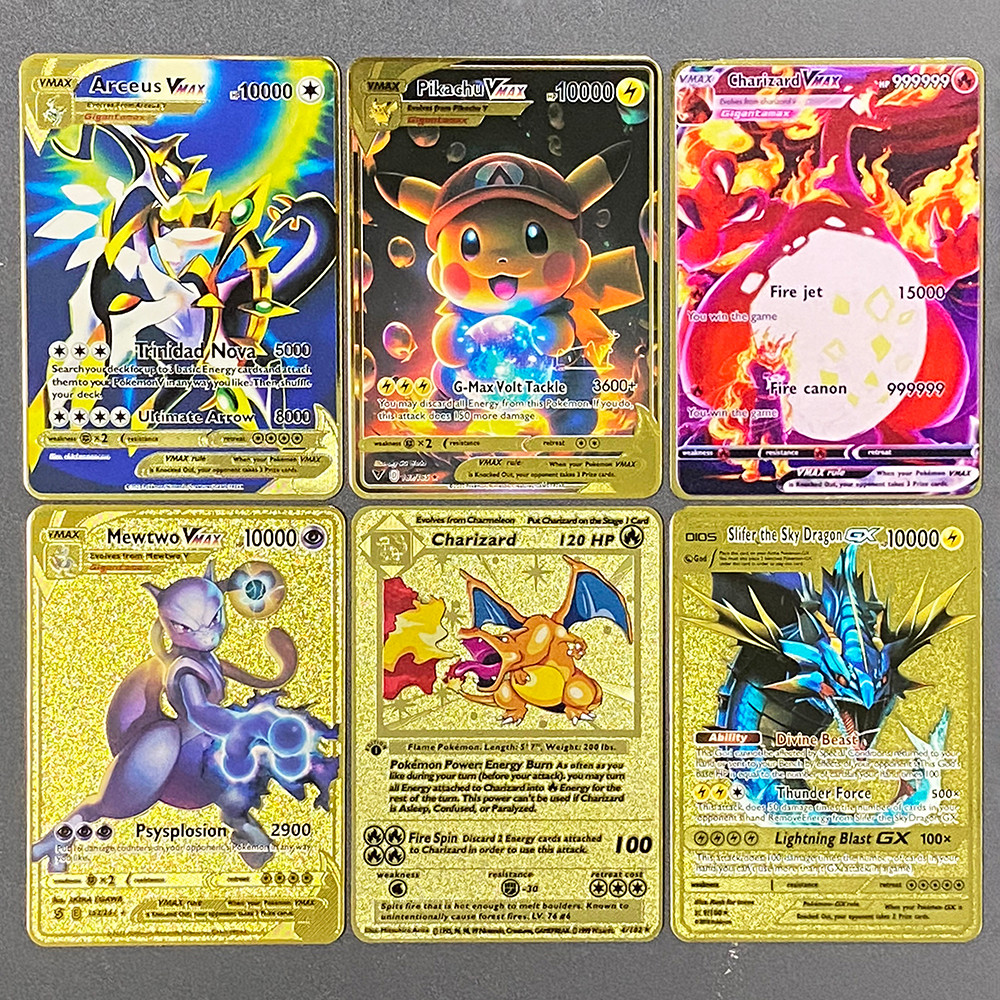 PROMO HARI INI  Pokemon Metal Card 10000 Points Arceus Charizard Raichu Super Card Golden English Me