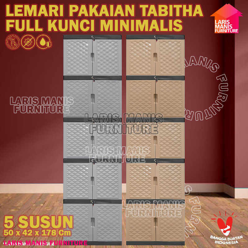 LEMARI PAKAIAN PLASTIK FULL KUNCI 5 SUSUN LEMARI TABITHA PENGUNCIAN TABITHA 5 SUSUN LEMARI PAKAIAN