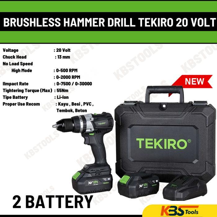 TEKIRO Bor Baterai Beton 20V Brushless 2 Baterai Cordless Drill Hammer
