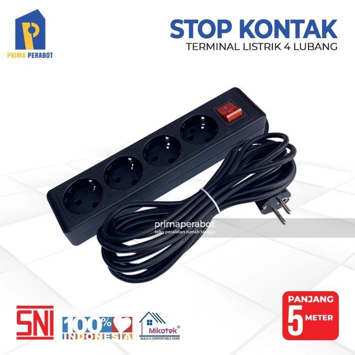 STOP KONTAK LISTRIK TERMINAL LISTRIK ARDE HITAM 4 LUBANG 5 METER MIKOTEK