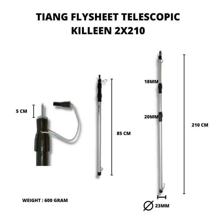 TIANG FLYSHEET TELESKOPIK DOUBLE ALUMUNIUM 210 CM FOR BIVAK TENDA