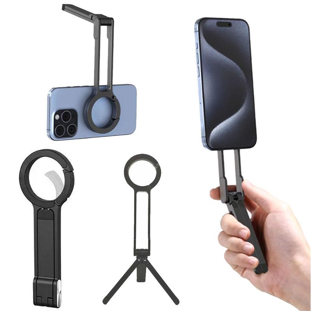 Ring Carabiner-Mounted Folding Phone Tripod For IPhone 15 14 13 12 Pro/Pro Max Dual-sided Magnet