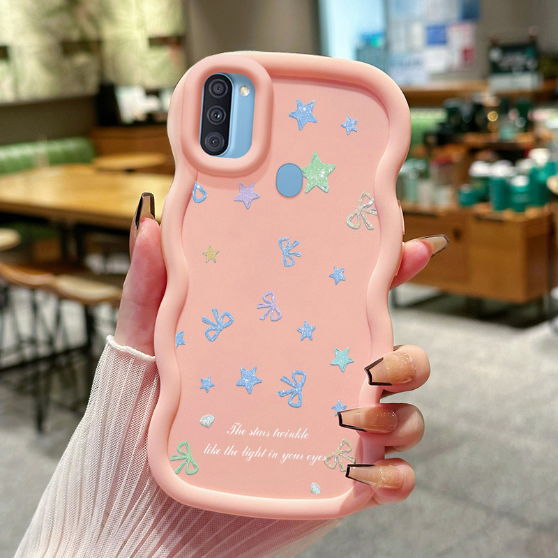 Casing HP Untuk Samsung A11 M11 Case Glitter Stars Kasing Cheap Cesing Cream border Kesing Silikon S