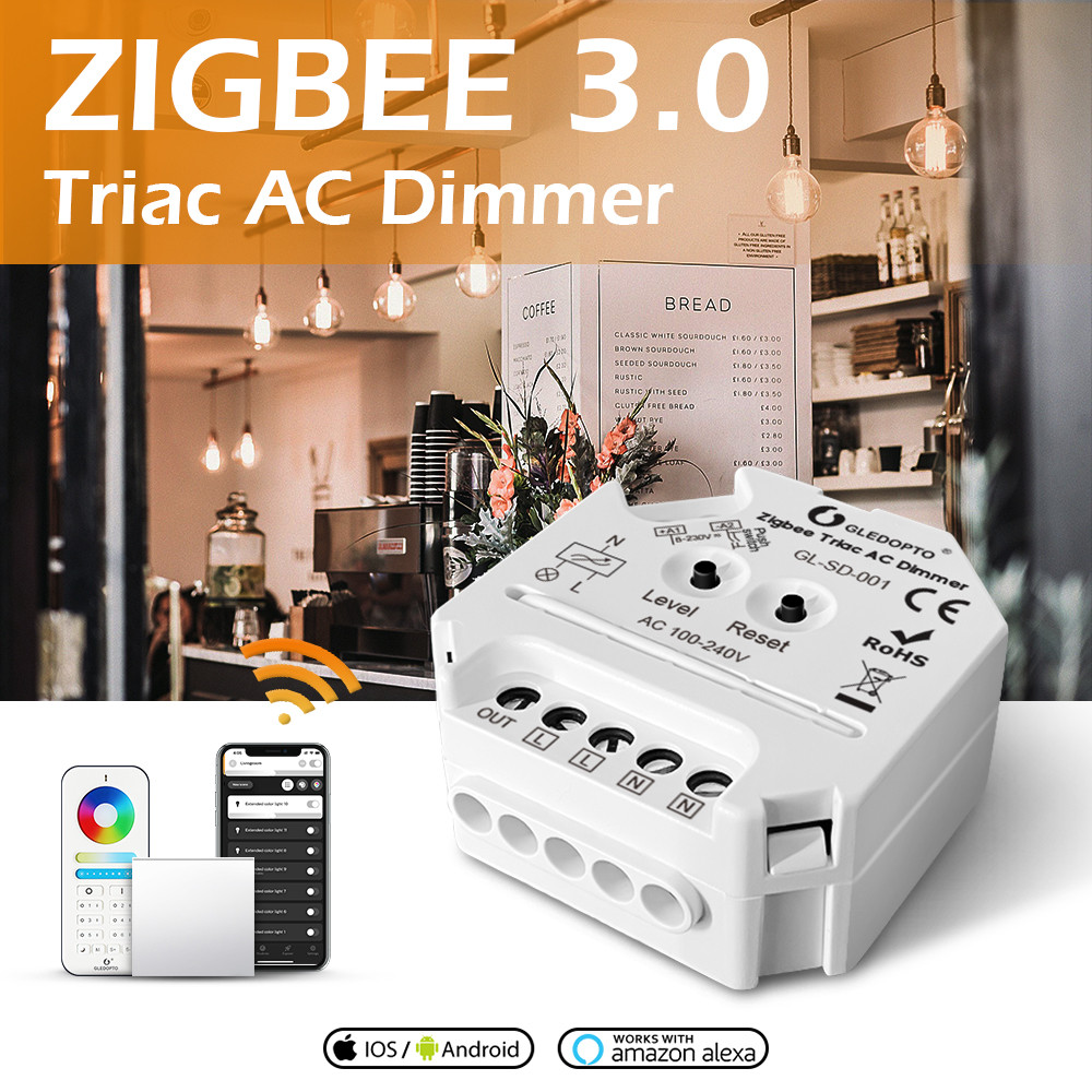 GLEDOPTO Zigbee Mini Smart Light Dimmer 220V AC Triac Dimmer Dimmable Push Switch Module Compatible