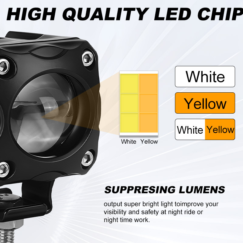 30W MOTORCYCLE SPOTLIGHT WHITE YELLOW EXTERNAL MOTORBIKE SPOTLIGHT INTEGRATE LED LAMP UNIVERSAL FOR