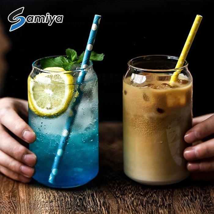 gelas kaca model kaleng / gelas kaca susu kopi teh 400ml