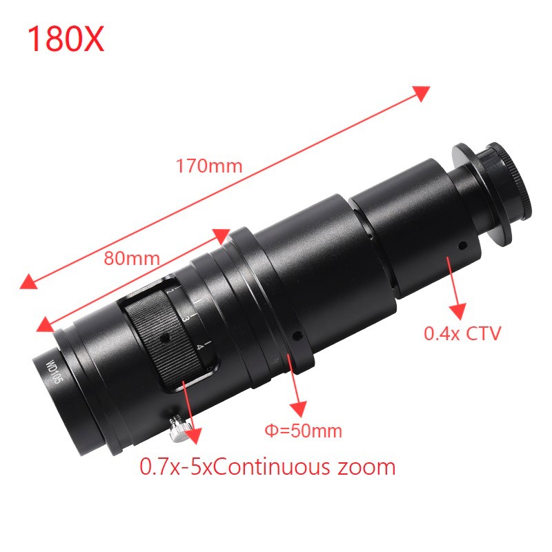 0.7X-5X Magnification C-Mount Objective Zoom Lens 180X 120X Parfocal Lens for Microscope Camera