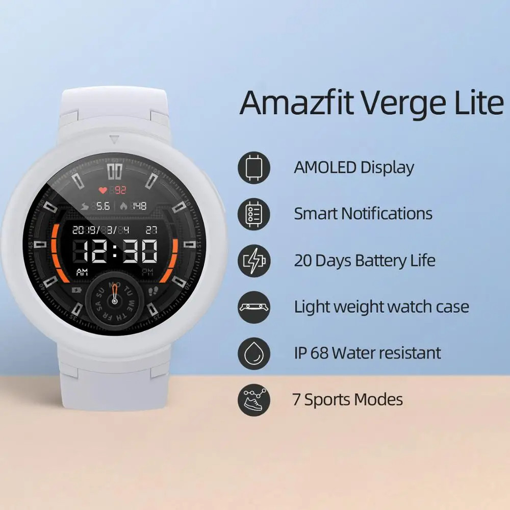 [Refurbished] Global Amazfit Verge Lite Smartwatch IP68 Reloj inteligente GPS GLONASS Pantalla  para
