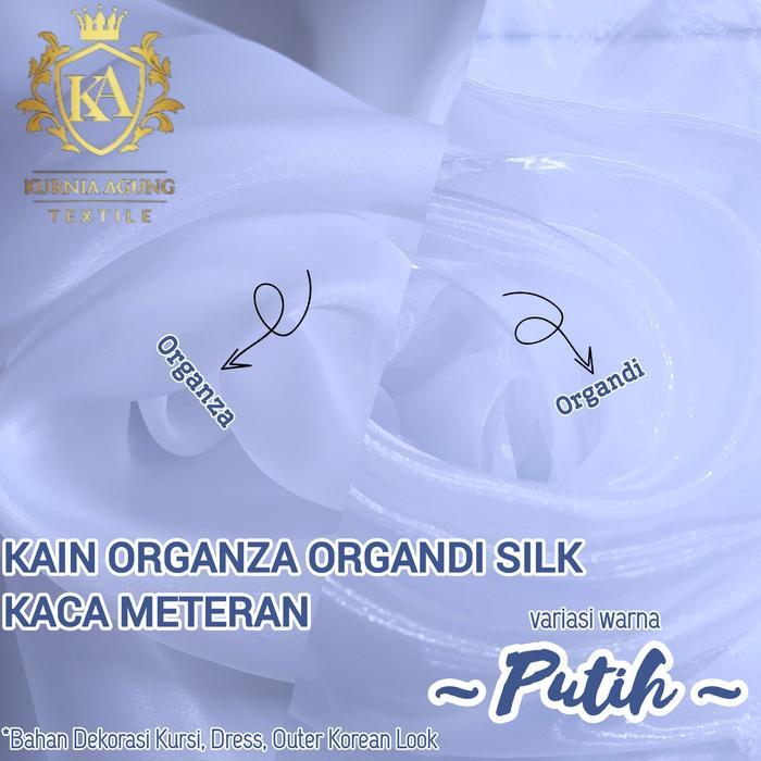 Kain Organza Organdi Satin Silk Polos warna PUTIH WHITE Import Premium Bahan Dekorasi Dress Hijab