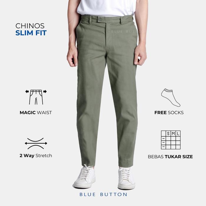 BLUEBUTTON CELANA CHINO ANKLE PANTS SLIM FIT CELANA PANJANG PRIA SAGE