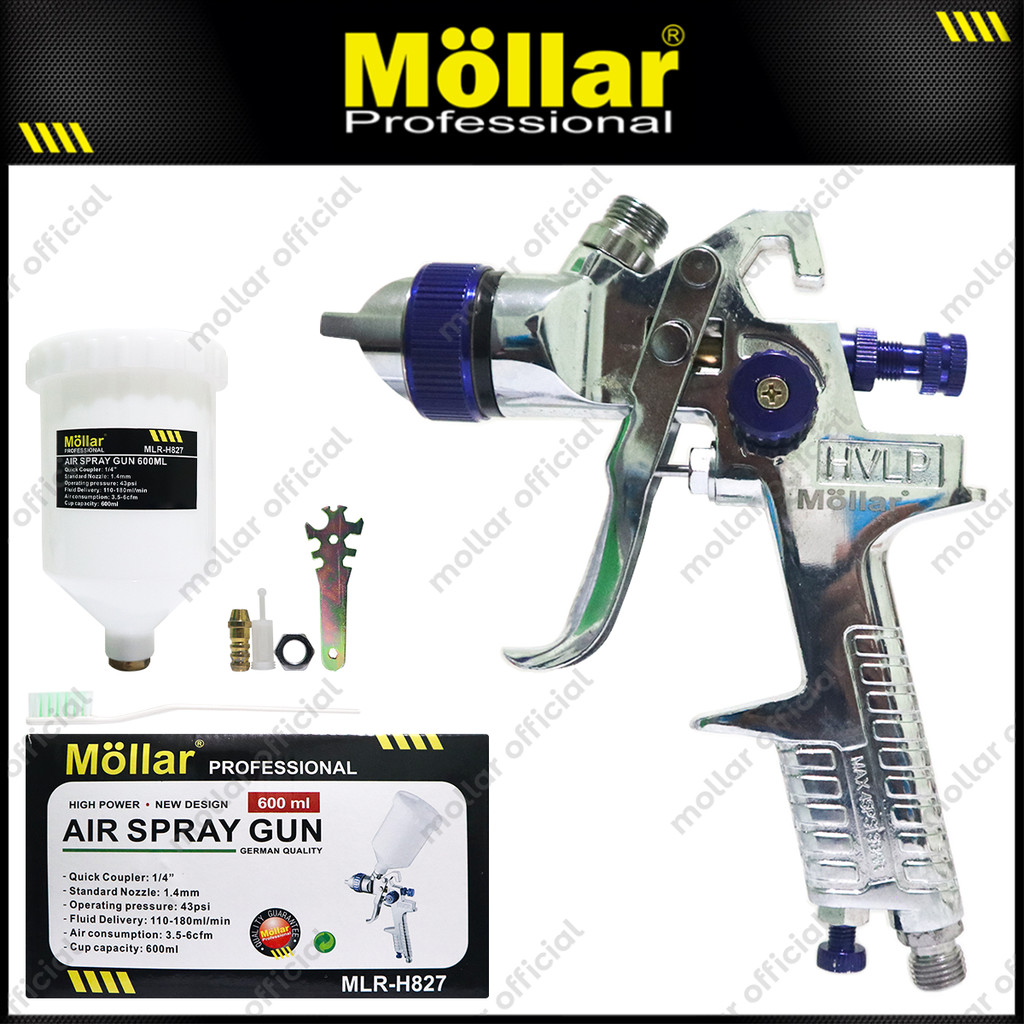 MOLLAR H827 Plastik Air Spray Gun HVLP Alat Semprotan Cat Kompresor Tabung 600 ml