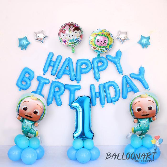 Cocomelon Biru Dekorasi Set/Balon Foil/Paket Dekorasi Ulang Tahun Anak/Balloon Foil Cocomelon