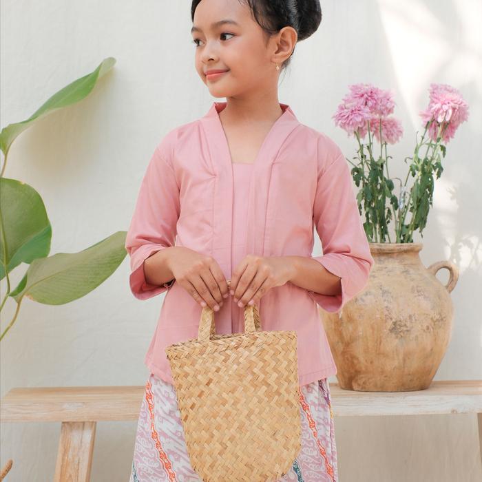 Kebaya Kayla Anak Set Lengan Panjang Meradelima Katun Dusty Pink