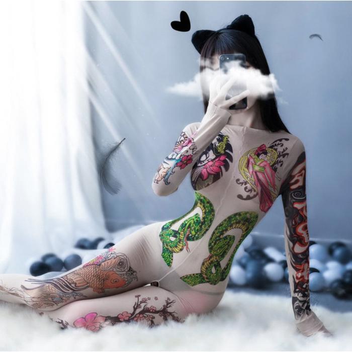 Li-122 Body Stocking Yakuza Tattoo Baju Tidur Wanita Kostum Cosplay Costume