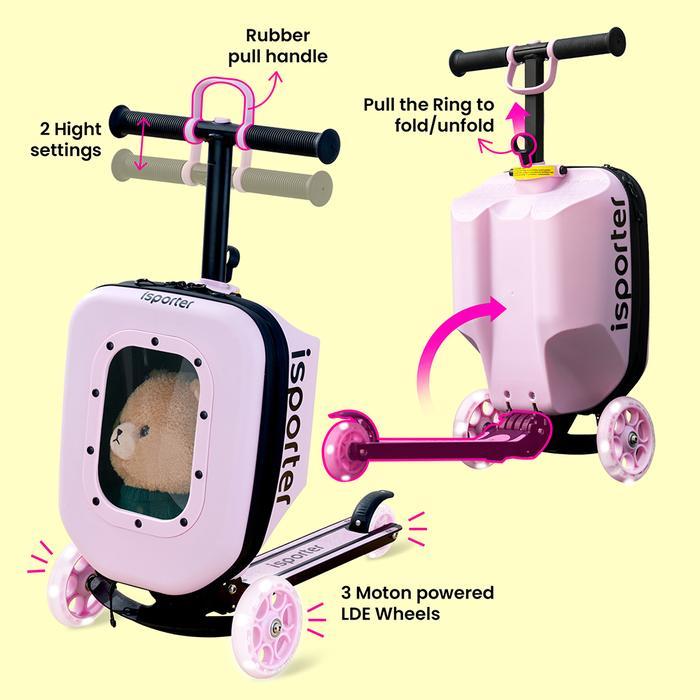 Toys Kingdom Paso Isporter Koper Skuter - Pink Travel Luggage Anak Ride On Scooter Koper Perjalanan