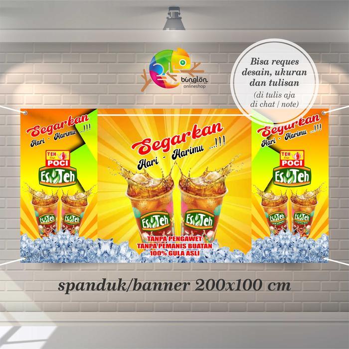 Size 200x100 Cm Spanduk, Banner Teh Poci Buat Meja, Depan Samping Kanan Kiri