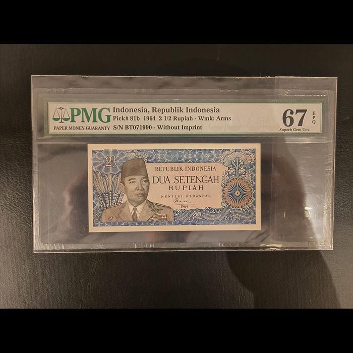 Uang Kuno 2.5 2 1/2 Soekarno 81b Rupiah Tahun 1964 PMG 67