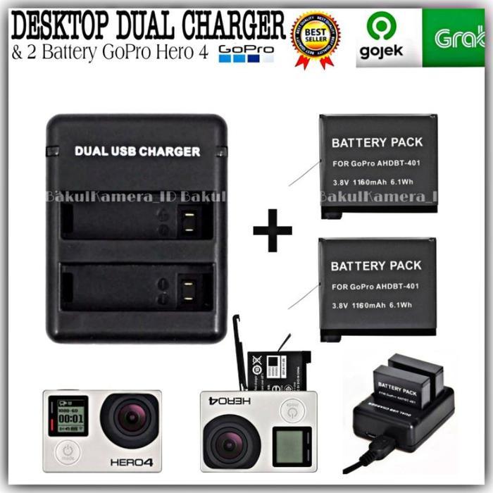 Desktop Dual Charger Baterai Gopro Hero 4 Black Gopro Hero 4 Silver Terbaru 
