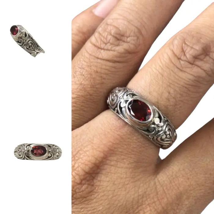 Virlokina- Cincin Ring Perak Silver Bali Asli 925 Ukir Hati Batu Natural Custom Terbaru 