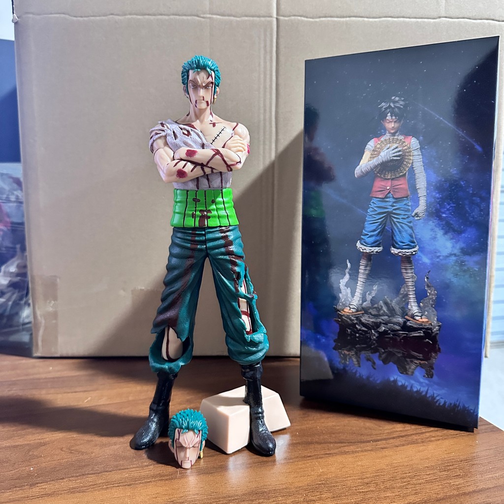 Roronoa Zoro Statue Battle Damaged Zoro Resin Figure Postr Pirate Hunter el High Quality Detailed