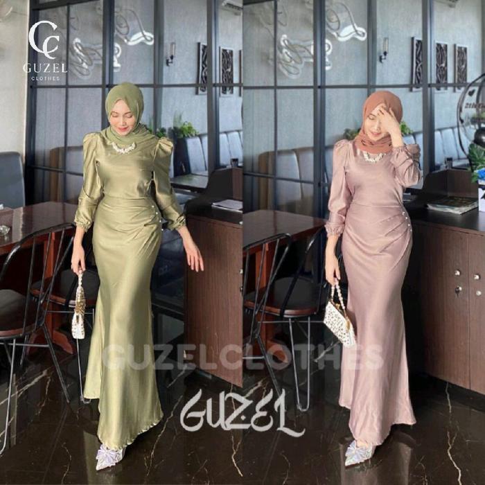 Elora Dress by Guzel Satin Silk Premium Baju Fashion Wanita Kondangan Wisuda Couple Muslimah Gamis