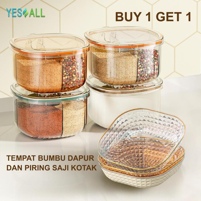 Premium Yesall Tempat Bumbu Dapur Set 4 In 1 Free Sendok & Piring Aesthetic Wadah Toples Bumbu Dapur