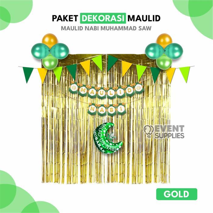 Paket Hemat Dekorasi Maulid Nabi Muhammad / Balon Hiasan Gold Silver 2m x 2m Event Maulid