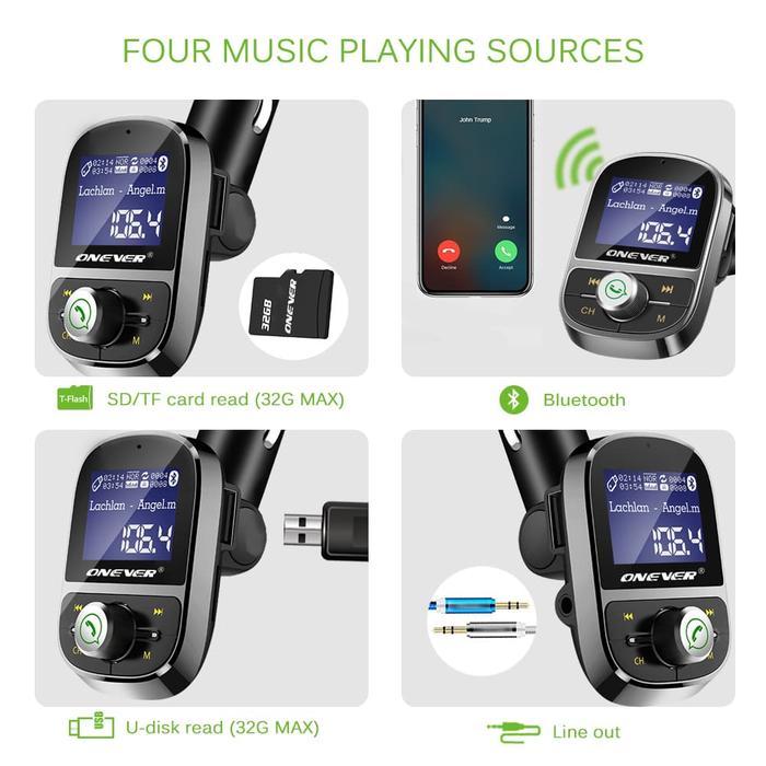 ONEVER HY92 FM Modulator Bluetooth 4.1 Hands-free Car Kit w3.A Charger