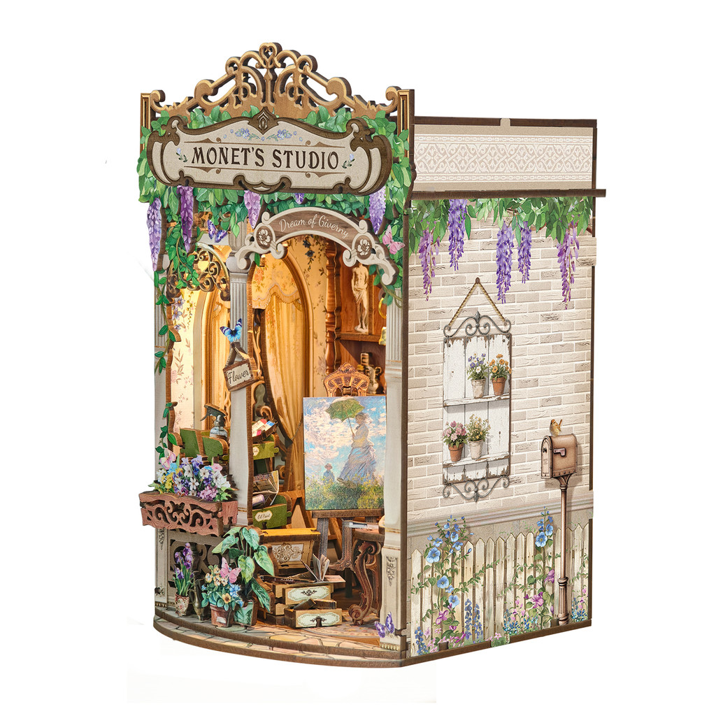 DIY Wooden Book Nook Figurines atures Monet's Studio Bookend With Light for thday Gifts Home Deor