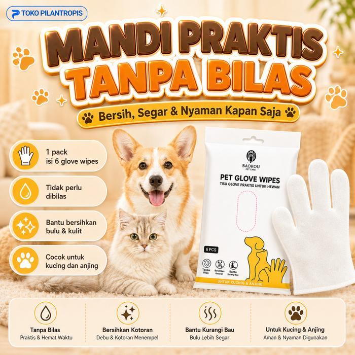 Tisu Basah Kucing Anjing Buat Mandi Pet Gloves Wipes Tissue Tissu Basah Kucing Anjing Untuk Mandi