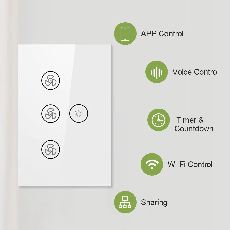 Tuya Wifi Smart Switch for Ceiling Fan LED Light Tuya Smart Life Alexa Google Voice Control Touch US